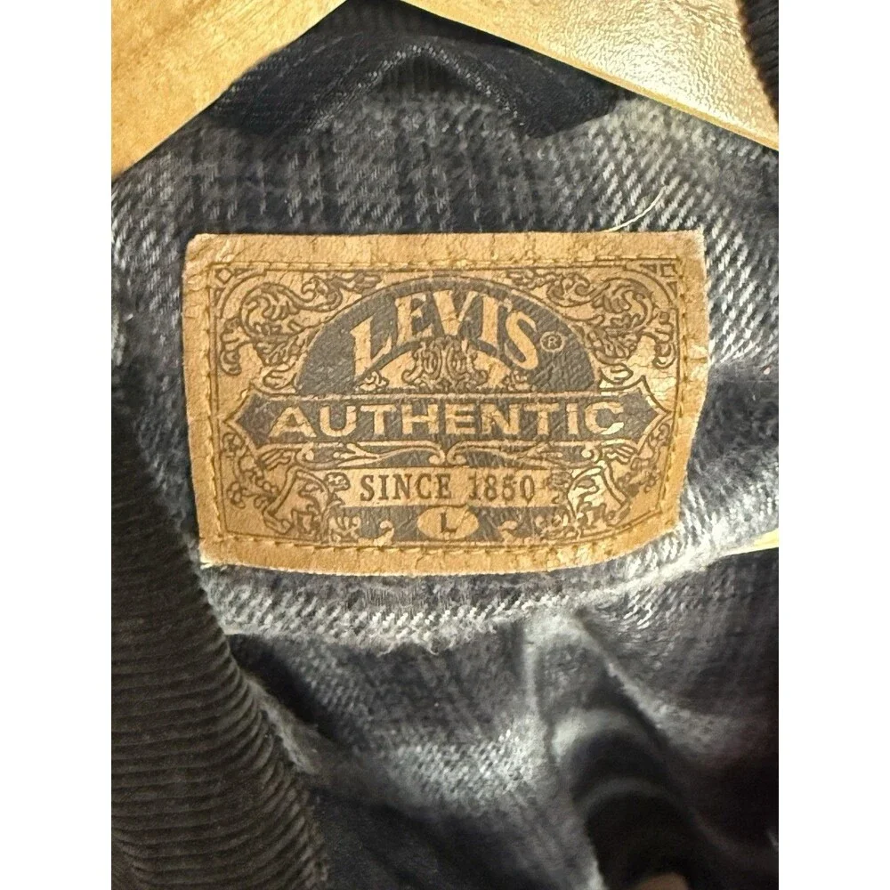 Levi’s Sherpa Lined Black Denim Trucker Vest Corduroy Collar Men’s L Vintage